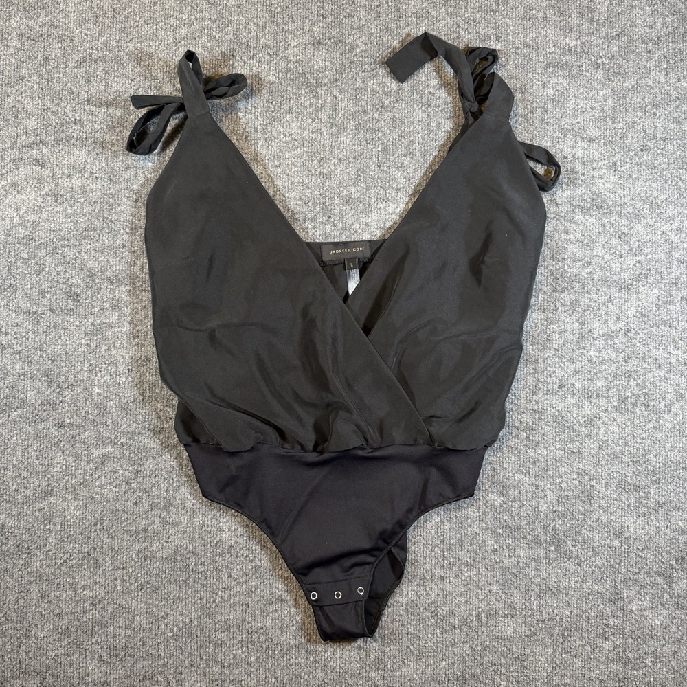Undress code Black Wrap-Front Bodysuit with Tie Straps